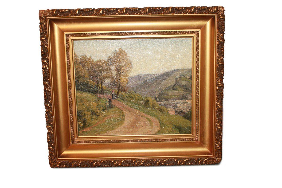 French Oil On Panel From Late 1800s – Countryside Landscape