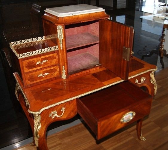 French Mid-1800s Bonheur Du Jour Writing Desk, Louis XV Style, Made Of Rosewood. It Features Ri-photo-4