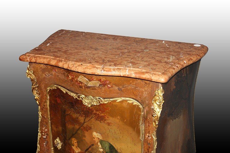 French Small Buffet From The Second Half Of The 19th Century, Louis XV Style, Made Of Painted M-photo-1