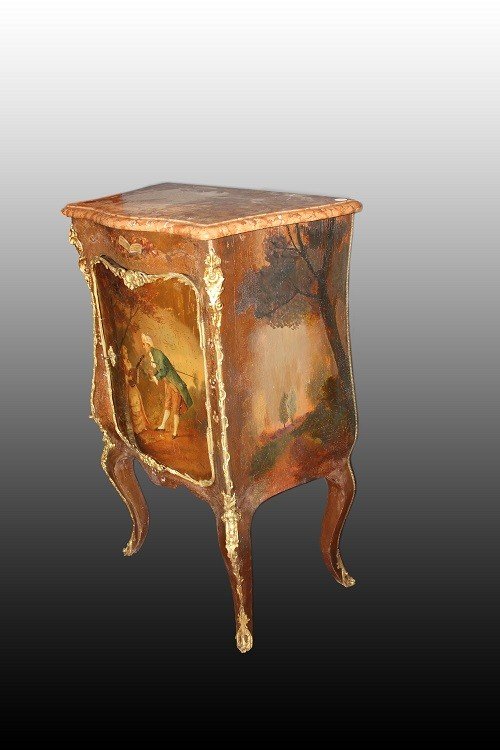 French Small Buffet From The Second Half Of The 19th Century, Louis XV Style, Made Of Painted M-photo-2