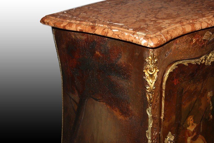 French Small Buffet From The Second Half Of The 19th Century, Louis XV Style, Made Of Painted M-photo-3