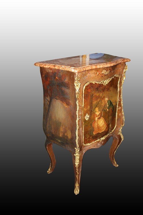 French Small Buffet From The Second Half Of The 19th Century, Louis XV Style, Made Of Painted M-photo-5