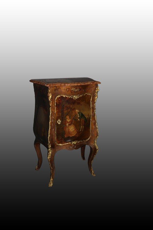 French Small Buffet From The Second Half Of The 19th Century, Louis XV Style, Made Of Painted M