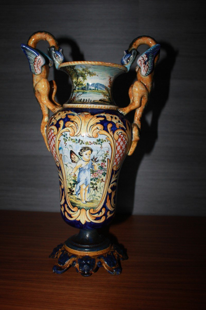 Ginori Doccia Porcelain Amphora Vase, Florence, Late 1700s, Majolica-photo-3