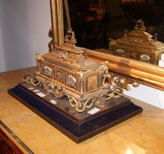 Beautiful 1800s English Jewelry/document Box In Silver Coated With Vermeil Gold, Richly Finishe-photo-2