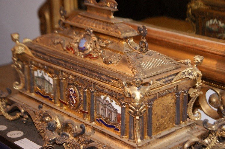 Beautiful 1800s English Jewelry/document Box In Silver Coated With Vermeil Gold, Richly Finishe-photo-3