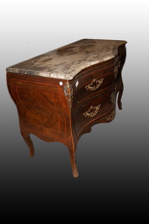 Superb Italian - Sicilian - Dresser From The 1700s, Louis XV Style, In Veneered Rosewood. It Ha-photo-2