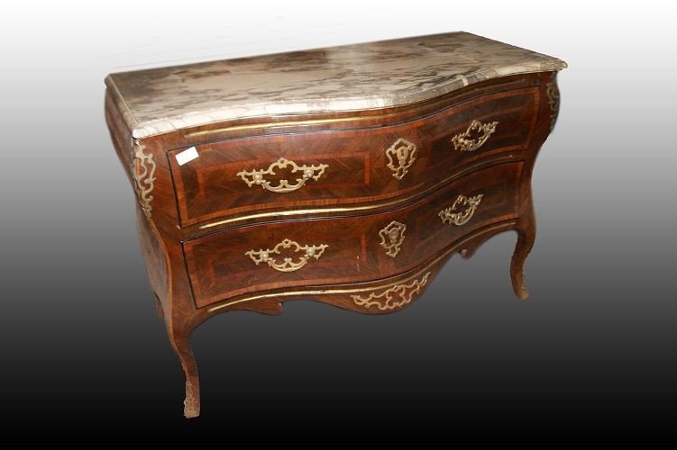 Superb Italian - Sicilian - Dresser From The 1700s, Louis XV Style, In Veneered Rosewood. It Ha