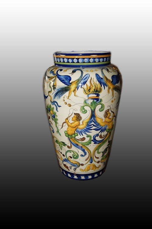 Vase Italien Du Début Des Années 1900 En Majolique De Style Néo-renaissance à Riches Décors-photo-4