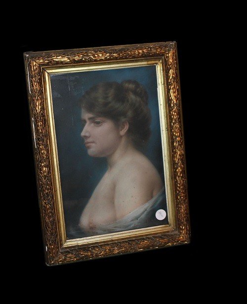 Pastel Français Du Milieu Du XIXe Siècle Représentant Un Nu Féminin Par Theodore Ange Coquelin 