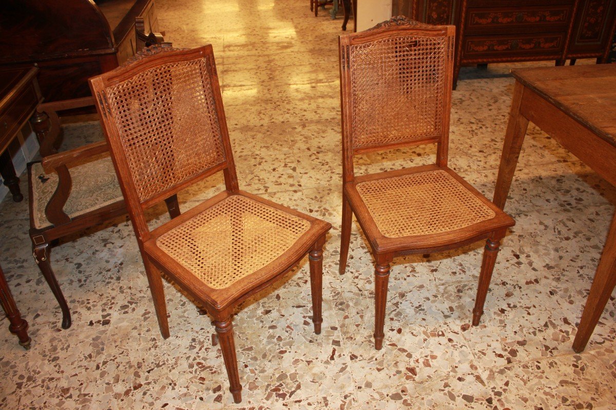 Set Of 6 French Chairs With Cane Seat And Backrest