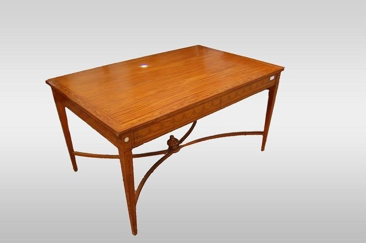 English Writing Table From The First Half Of The 1800s, Sheraton Style, In Lemonwood. It Has 2 -photo-2