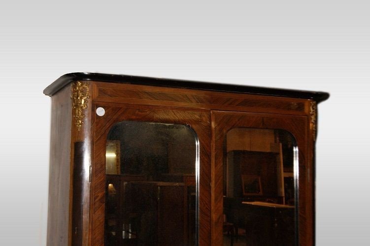 French Showcase From The First Half Of The 1800s, Regency Style, In Rosewood And Violet Wood.-photo-2