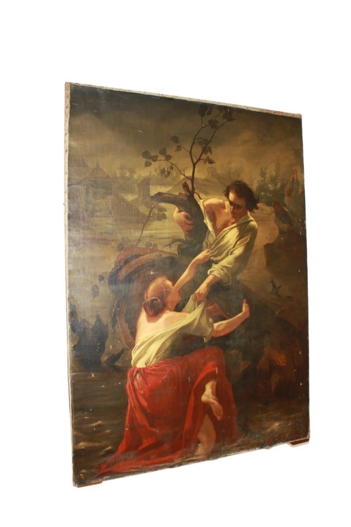 Grand Huile Sur Toile Française Par Charles De Fontenay | 179x256 Cm