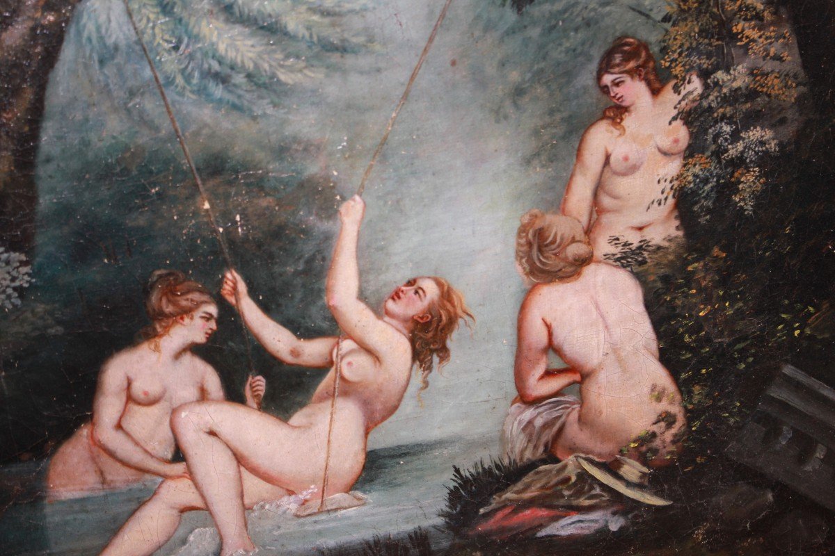 French Oil On Canvas Depicting Bath Of Nymphs-photo-3