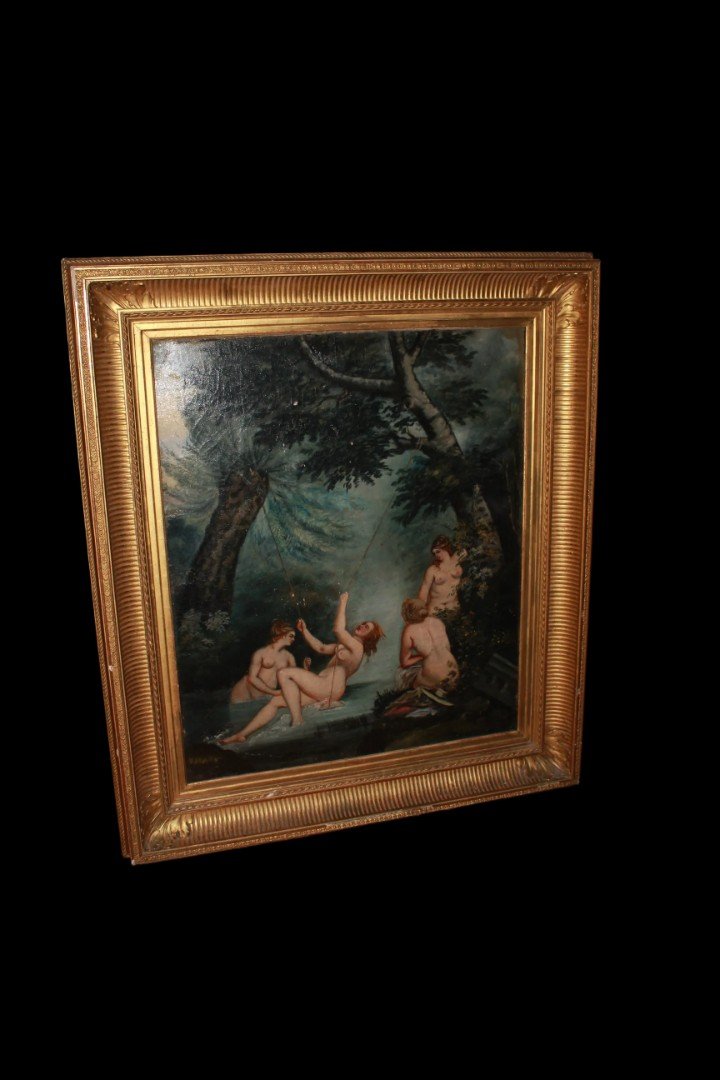 French Oil On Canvas Depicting Bath Of Nymphs