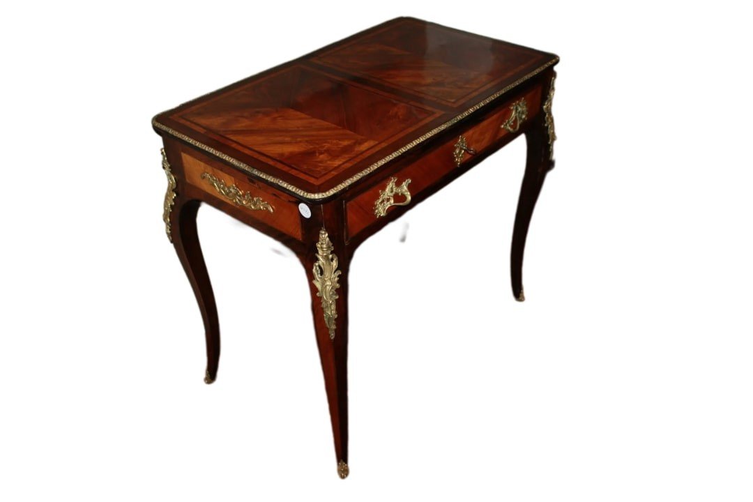 Bureau Français Du Début Du XIXe Siècle | Style Louis XV Avec Applications En Bronze-photo-3