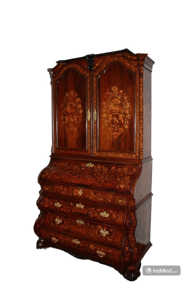 Spectacular Dutch Trumeau Cupboard, Early 19th Century, Richly Inlaid-photo-1