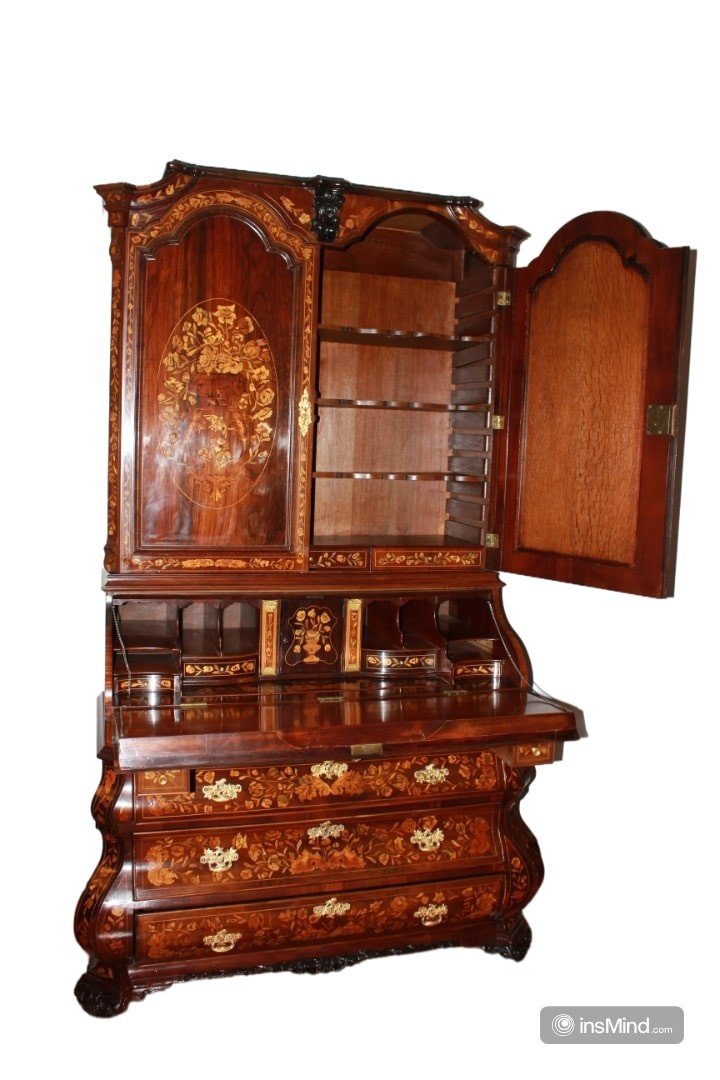 Spectacular Dutch Trumeau Cupboard, Early 19th Century, Richly Inlaid-photo-3