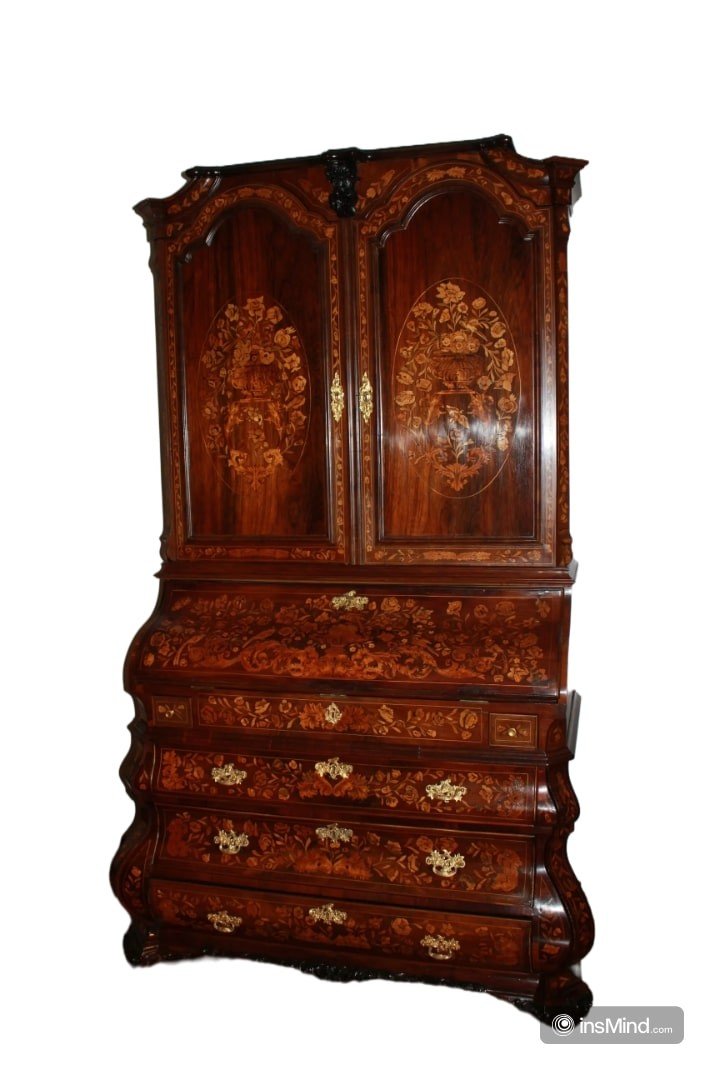 Spectacular Dutch Trumeau Cupboard, Early 19th Century, Richly Inlaid