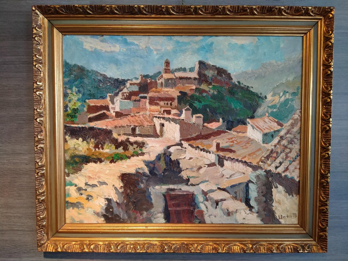 Antique Spanish Post-impressionist Oil On Canvas From 1900 Signed