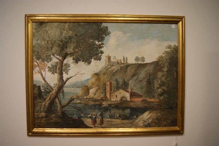 Jus d'Herbe Représentant Un Paysage Avec Des Personnages 1800 