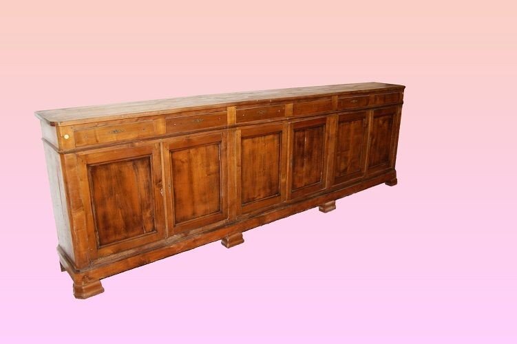 Large French Sideboard Of 3 Meters And 50 Cm, Empire Style From The Mid-1800s, In Cherry Wood