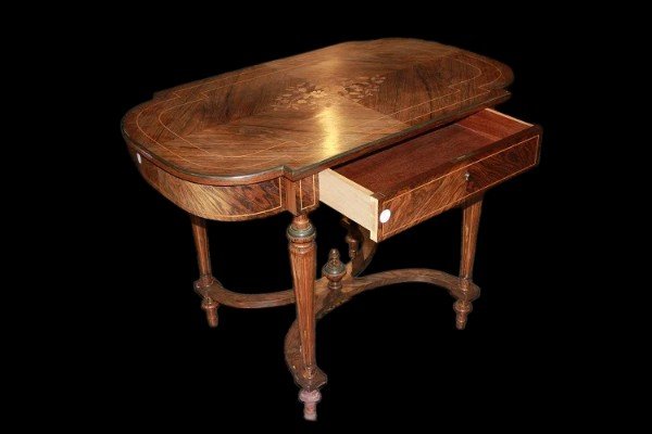 Table De Centre Bureau Français De Style Louis XVI Du 19e Siècle En Palissandre-photo-3