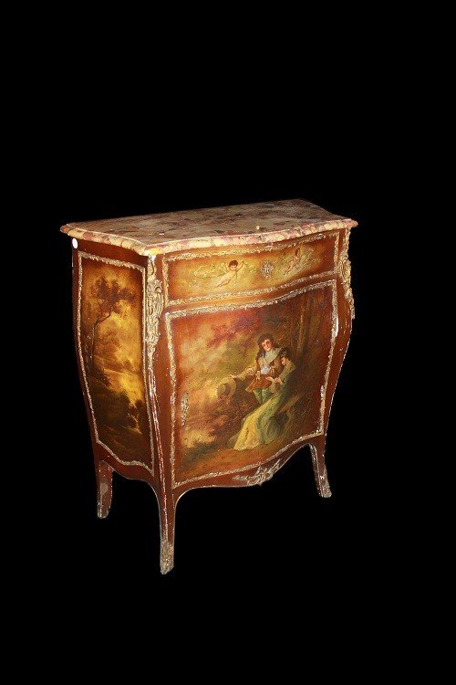 French Vernis Martin Cabinet From The Second Half Of The 19th Century In Louis XV Style