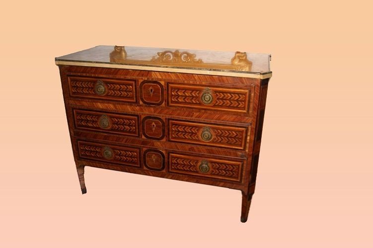 Pair Of Beautiful Sicilian Chests Of Drawers From The 1700s In Walnut Wood, Louis XVI Style