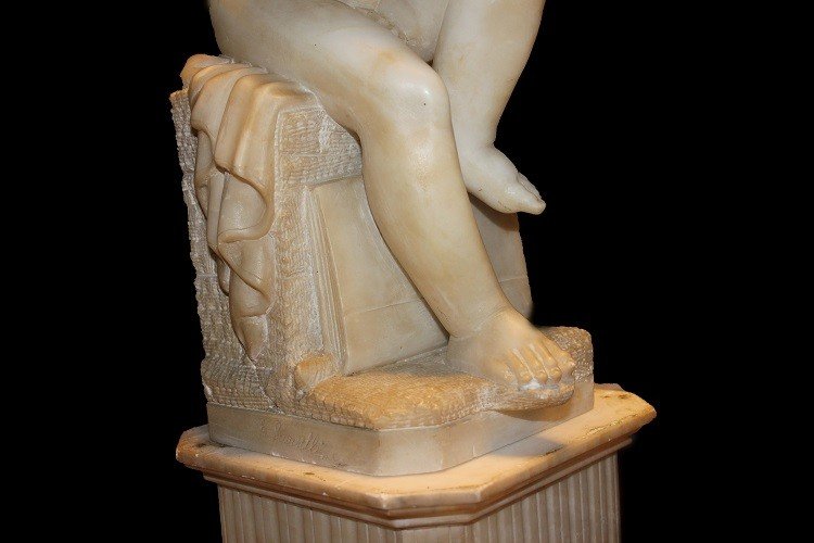 Sculpture Française En Marbre Du XIXe Siècle Représentant Un Putto Hommage à Antonio Canova-photo-3