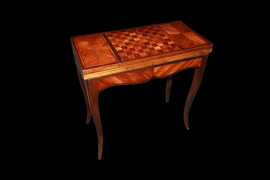 Table De Jeu Française Du Début Du XIXe Siècle De Style Louis XV Avec Damier Incrusté-photo-2