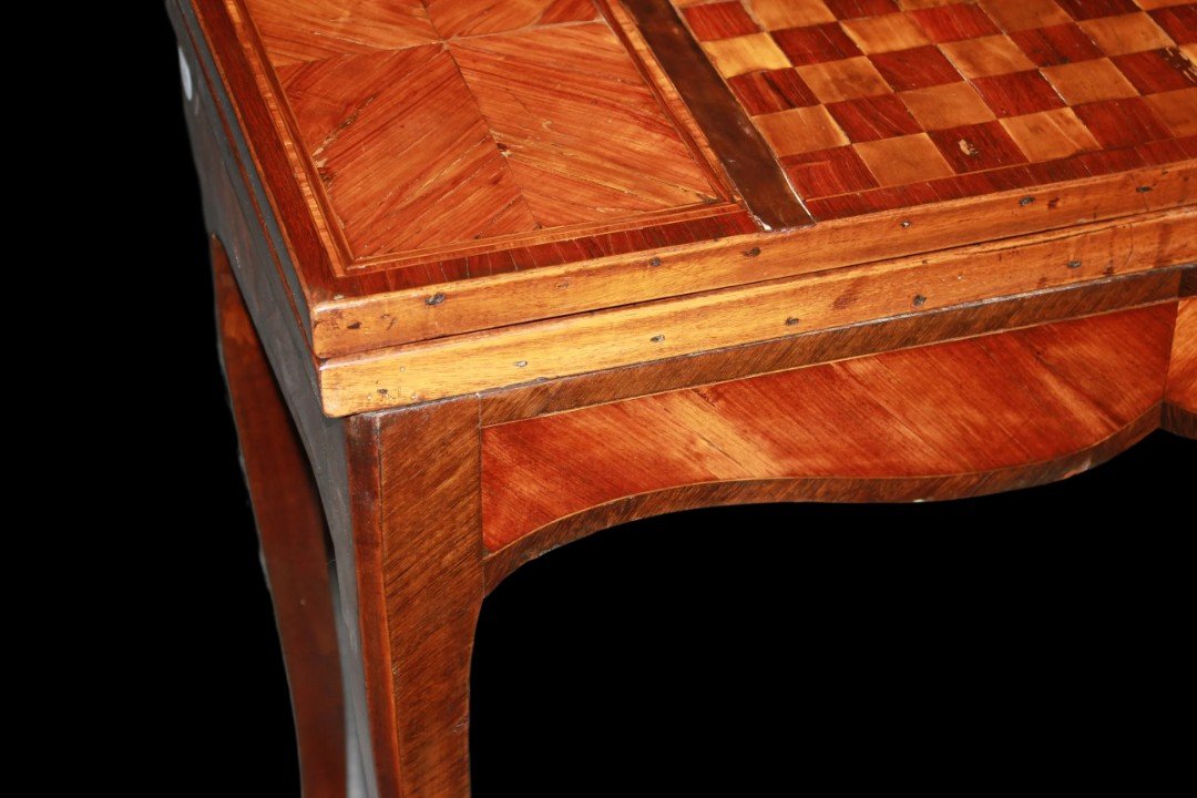 Table De Jeu Française Du Début Du XIXe Siècle De Style Louis XV Avec Damier Incrusté-photo-4