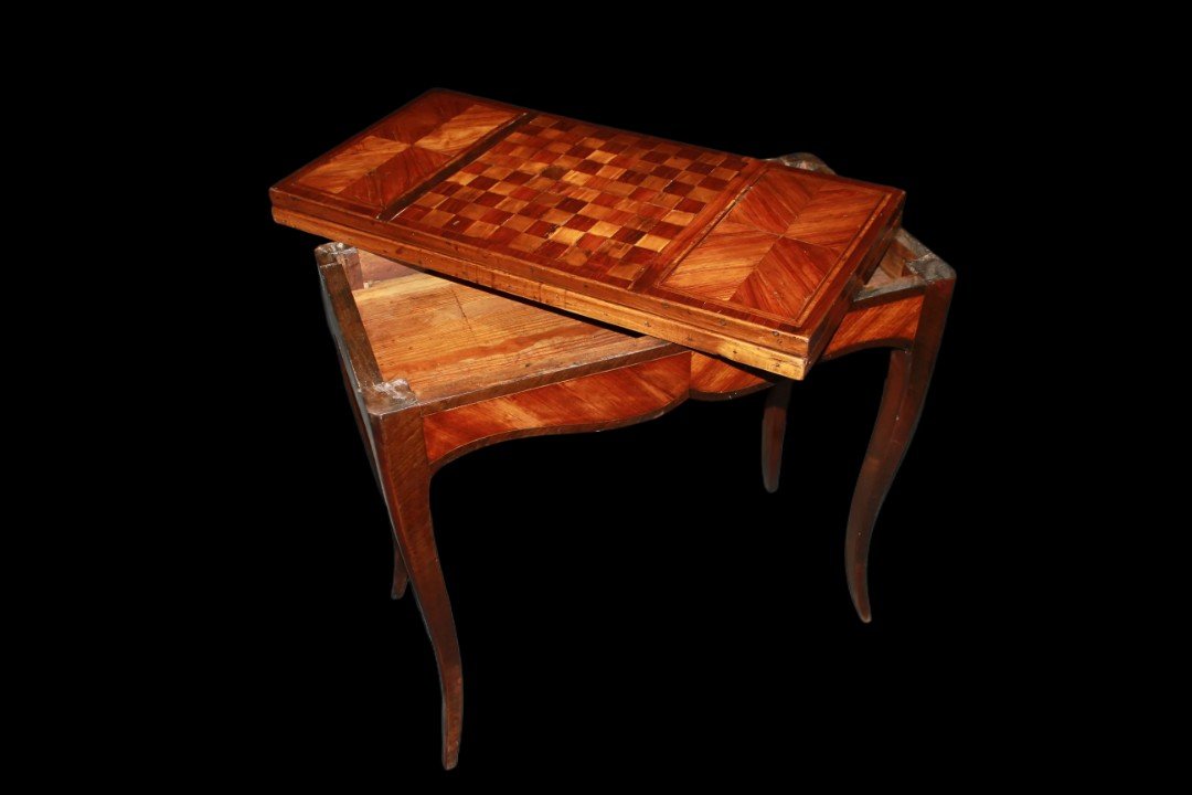 Table De Jeu Française Du Début Du XIXe Siècle De Style Louis XV Avec Damier Incrusté-photo-1