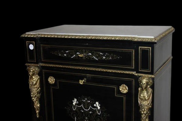 French Secretary From The Mid-1800s, Boulle Style, In Ebony Wood -photo-2