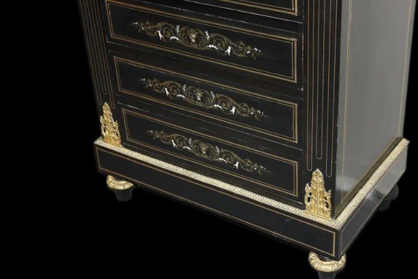 French Secretary From The Mid-1800s, Boulle Style, In Ebony Wood -photo-4