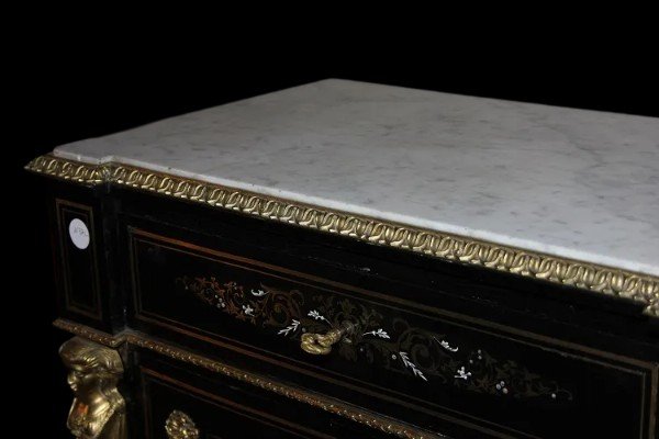 French Secretary From The Mid-1800s, Boulle Style, In Ebony Wood -photo-8