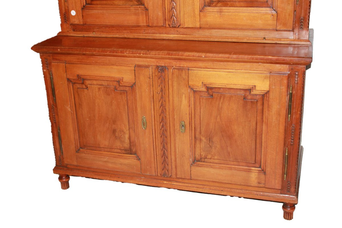 French Two-section Cherry Wood Sideboard – Early 19th Century, Paneled Doors & Carvings-photo-4