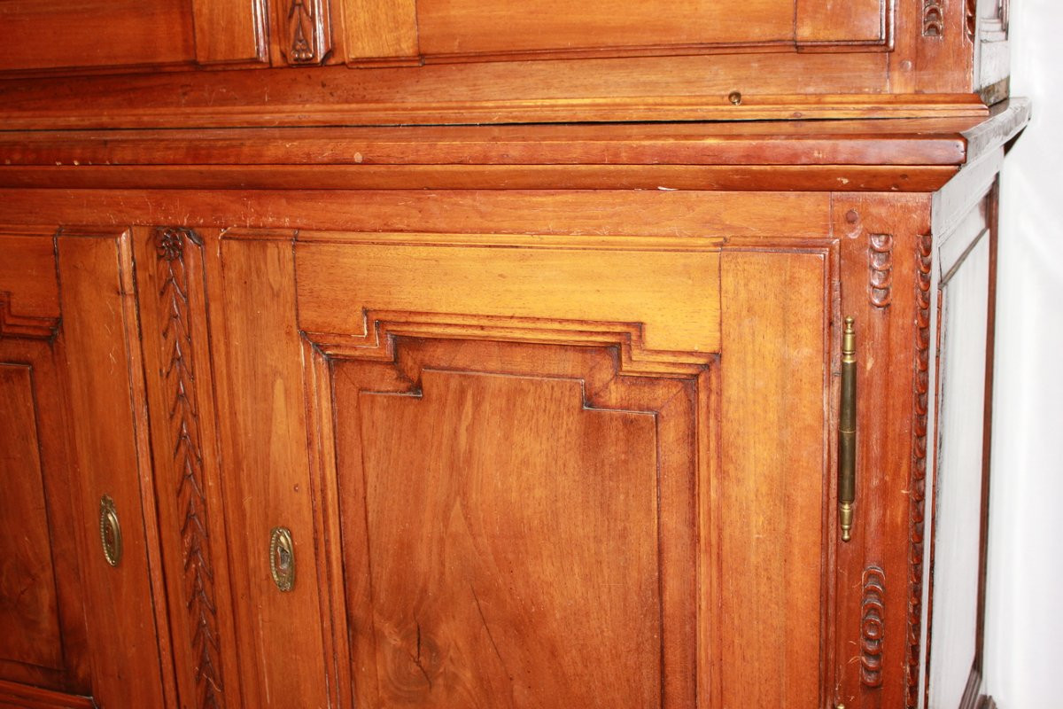 French Two-section Cherry Wood Sideboard – Early 19th Century, Paneled Doors & Carvings-photo-2