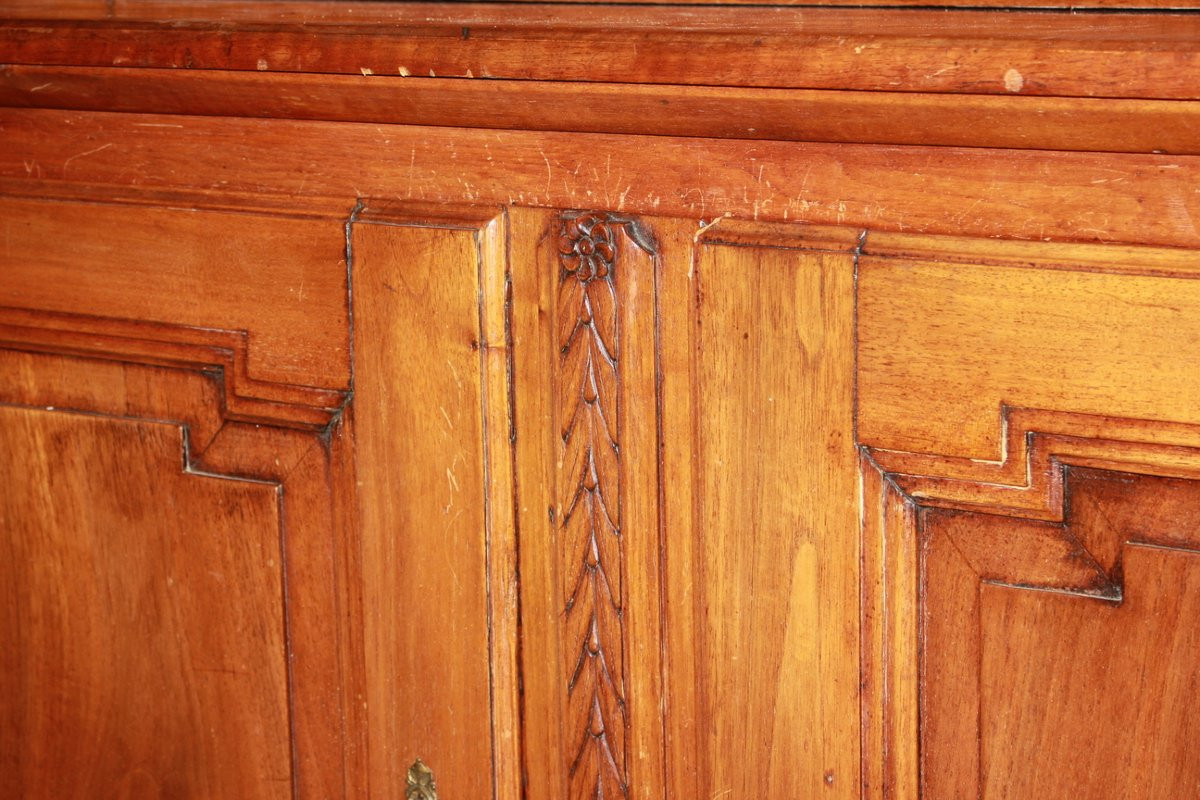 French Two-section Cherry Wood Sideboard – Early 19th Century, Paneled Doors & Carvings-photo-3