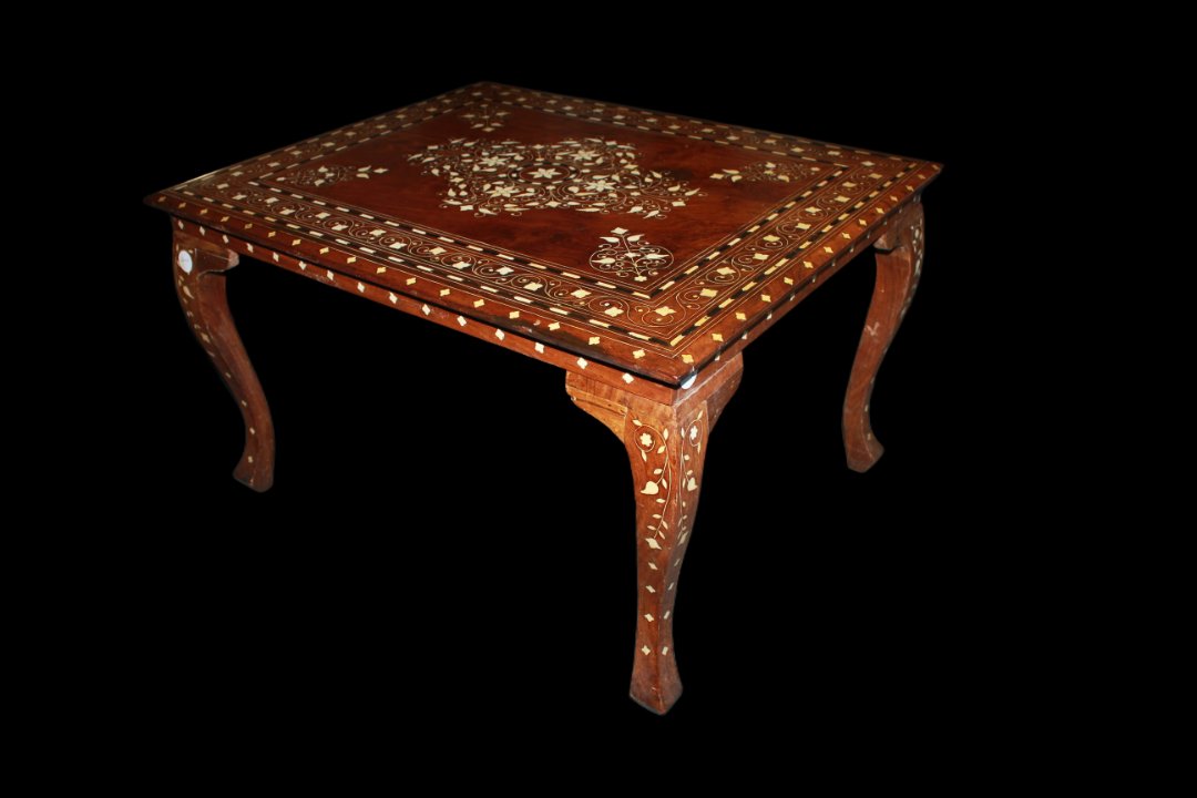 19th Century Syrian Low Table In Teak Wood With Rich Inlays-photo-1