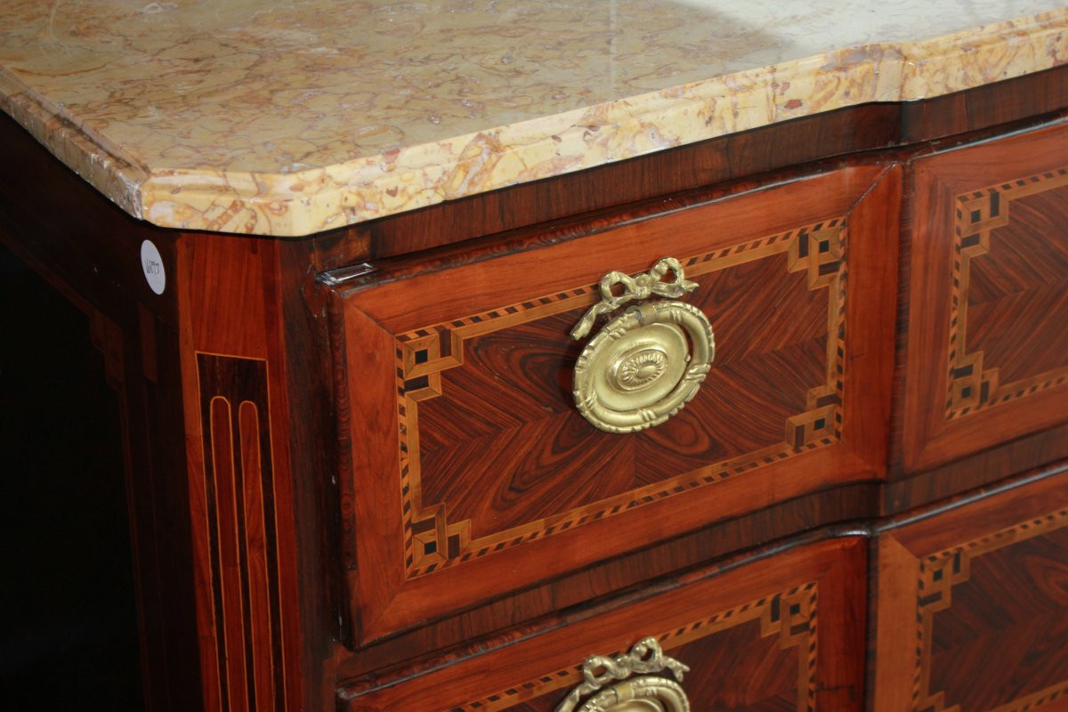 French Transitional Style Chest Of Drawers, Late 18th Century With Bronze And Marble-photo-2