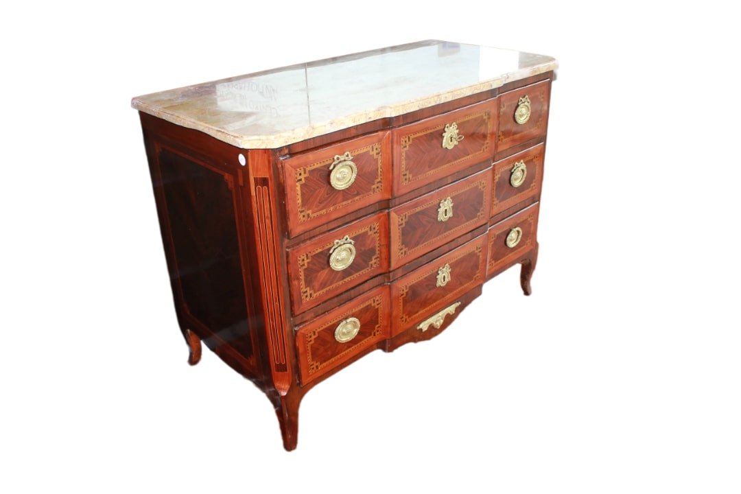 French Transitional Style Chest Of Drawers, Late 18th Century With Bronze And Marble-photo-3