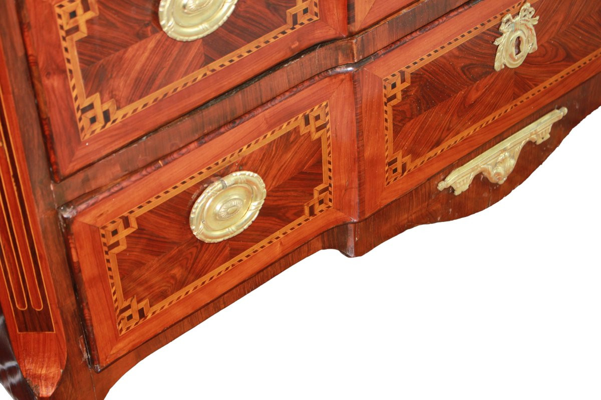 French Transitional Style Chest Of Drawers, Late 18th Century With Bronze And Marble-photo-4