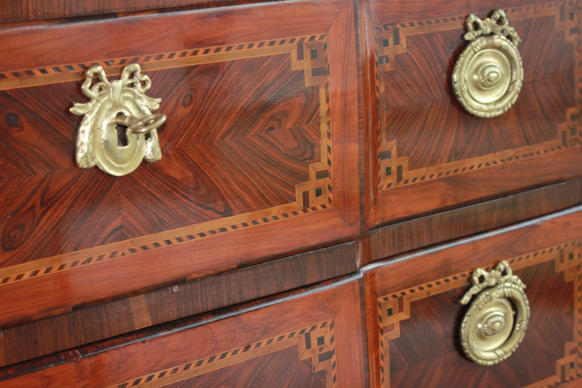 French Transitional Style Chest Of Drawers, Late 18th Century With Bronze And Marble-photo-3