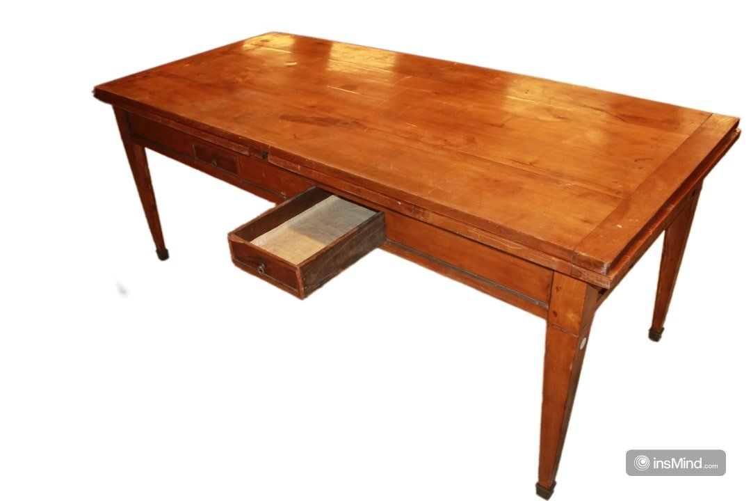 Large Extendable Rustic Rectangular Walnut Table, Early 19th Century, Louis XVI Style-photo-1