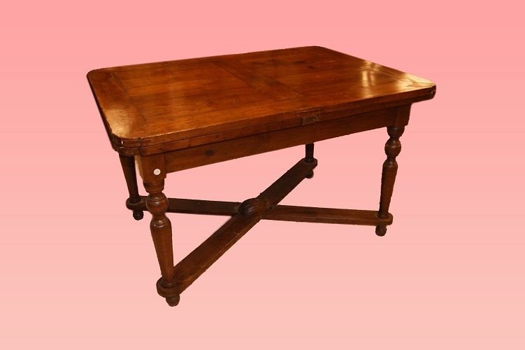 Extendable Shaped Table From The Early 1800s, Italian Rustic Style, In Pine Wood-photo-2