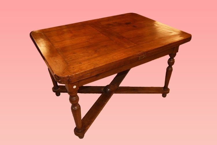 Extendable Shaped Table From The Early 1800s, Italian Rustic Style, In Pine Wood