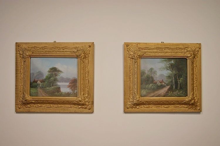 English Oils On Cardboard From The 1800s, Depicting Rural Landscapes With Country Lanes