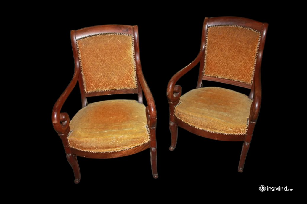 Set Of 6 French Armchairs In Directory Style, Mahogany Wood, 19th Century-photo-2